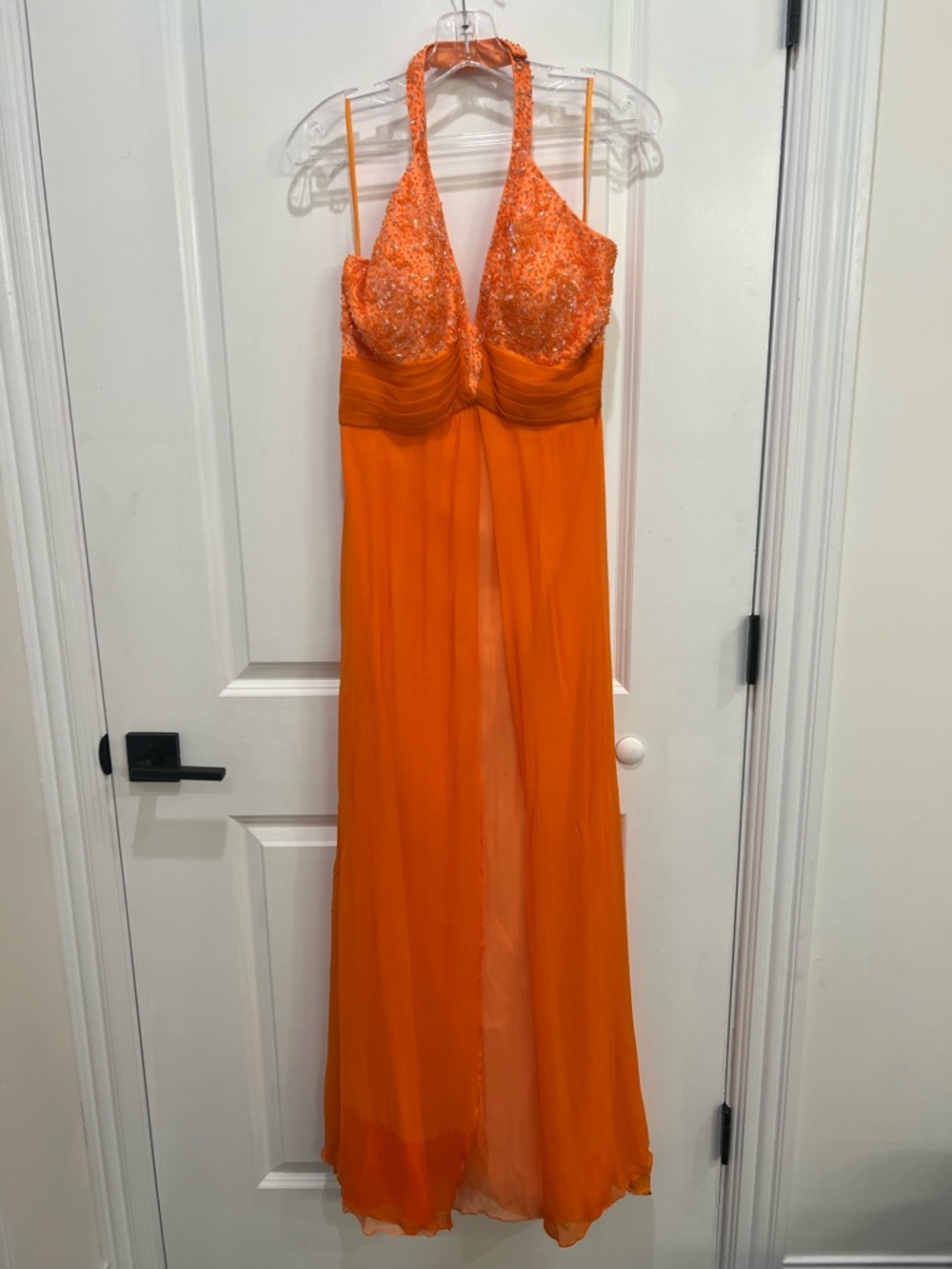 Orange Halter Sequin Evening Prom Dress